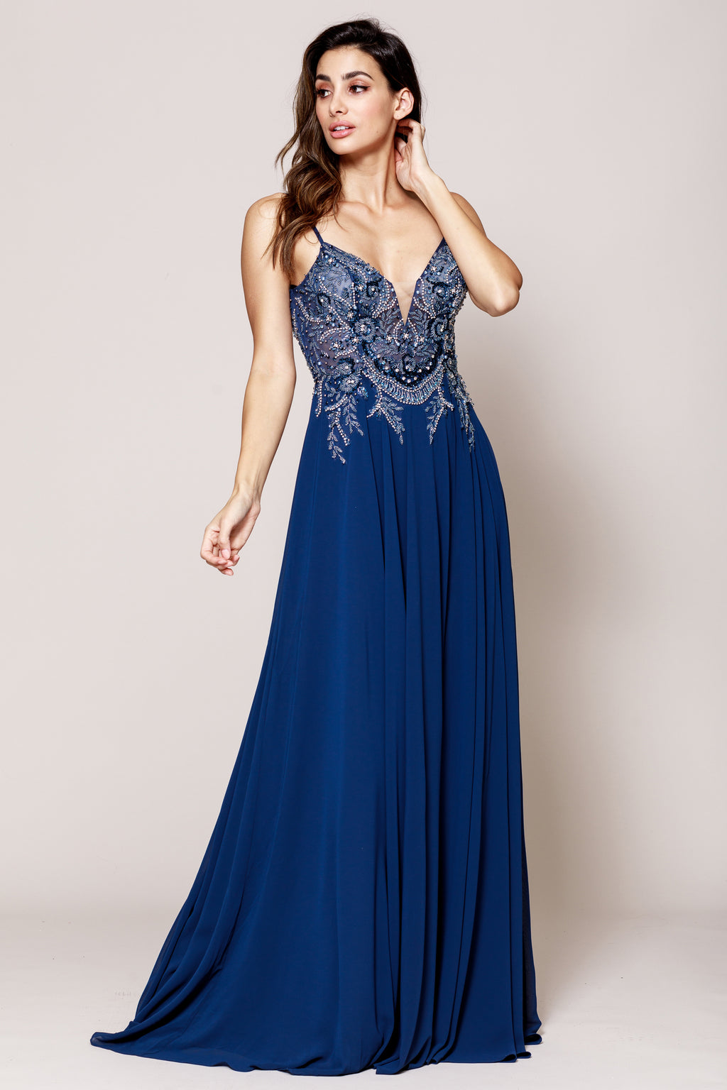 Main image of Rhinestone Long Prom Dress With Spaghetti Straps