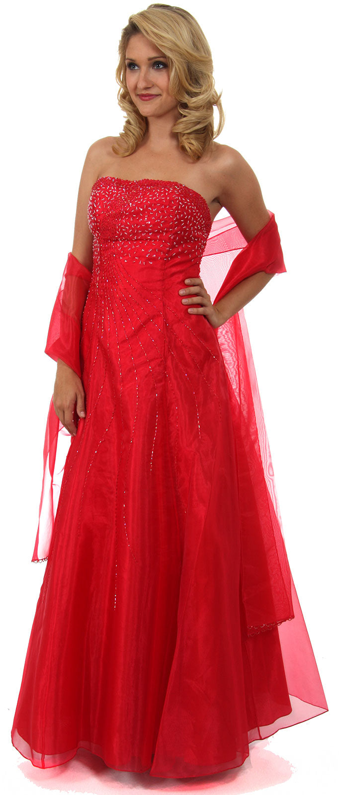 Main image of Strapless A-line Layered Beaded Organza Prom Dress