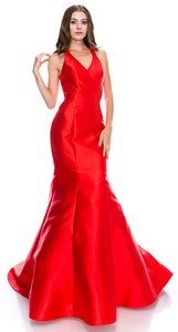 Main image of Halter Neck Ruffled Back Floor Length Prom Pageant Dress